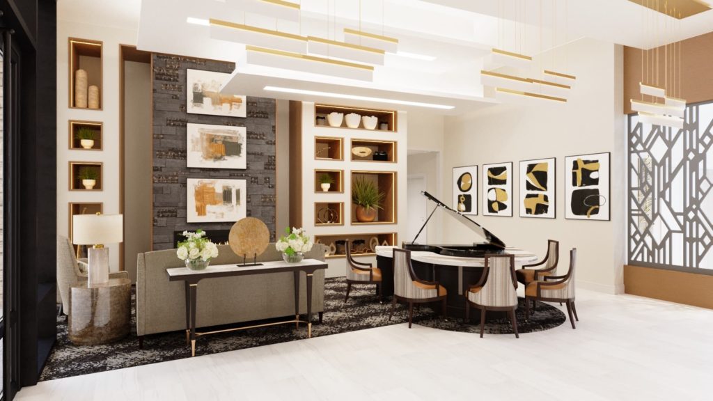 The lobby boasts a warm and welcoming entrance. 