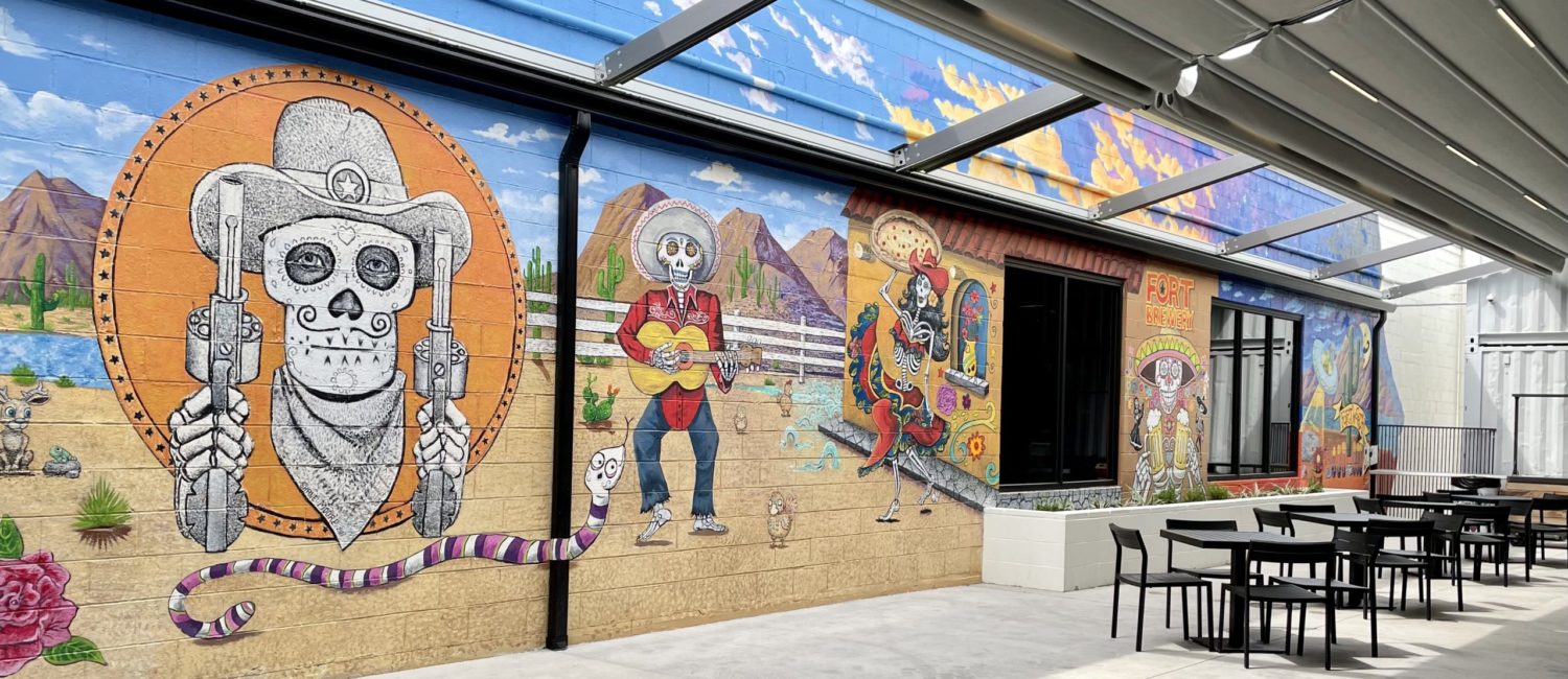 Fort Brewery – Colorful murals add to the ambience on the spacious patio