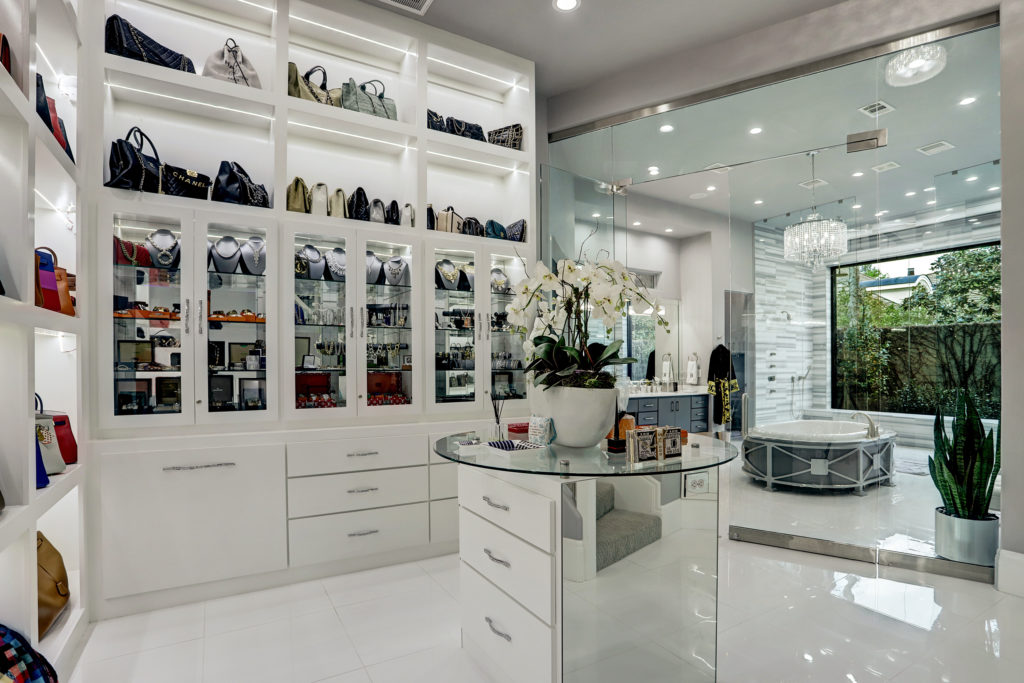 The 3,000 square foot closet is large enough to hold 150 handbags, 300 pairs of shoes and a wealth of designer fashions.