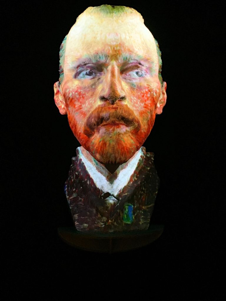 The paintings become 3D when projected onto the face of Van Gogh. (Photo by Tarra Gaines)