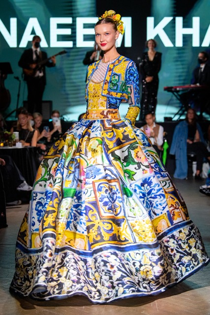 Naeem Khan porcelain print ball gown with glass embroidered bodice. (Photo courtesy of Naeem Khan)