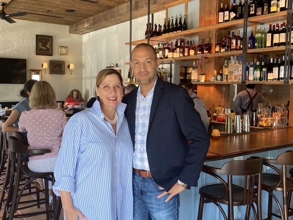 Palacios Murphy Hospitality honchos Cinda Palacios and Alex Curley oversee the pre-opening lunch at Lulu's River Oaks.