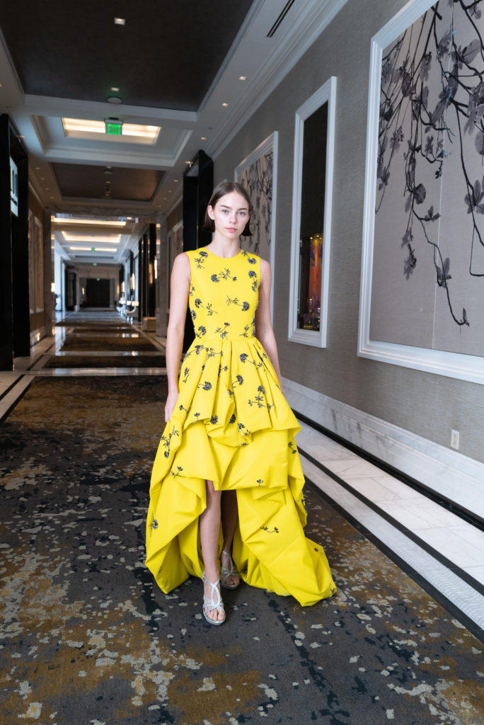 The Post Oak Hotel's contemporary art hallways provide a vibrant backdrop for the Spring 2022 Oscar de la Renta Collection, presented by Tootsies. (Photo by Daniel Ortiz)