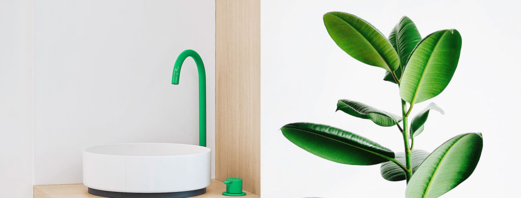 A basin from Vola, in white and green, appeals to the mind and the eye.