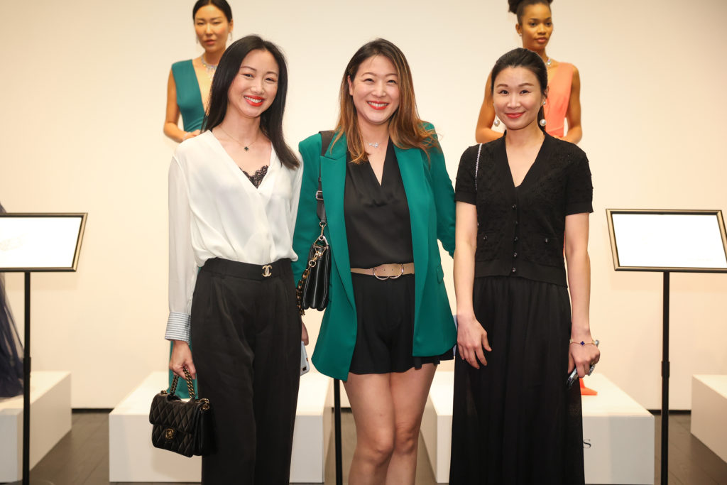 Christina Liang, Angela Tsi, Tiffany Hsuen at the De Beers Jewellers celebration of its Reflections of Nature collection at The Menil Collection. (Photo by Johnny Than)