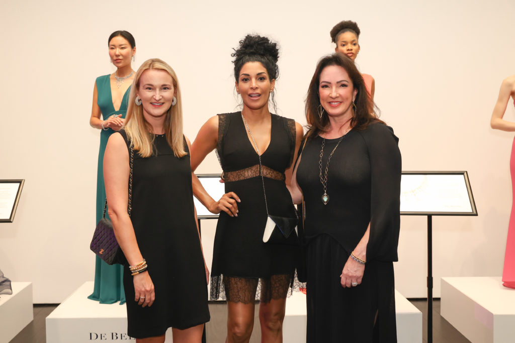 Jennifer Cope, Ursaline Hamilton, Alicia Smith at the De Beers Jewellers celebration of its Reflections of Nature collection at The Menil Collection. (Photo by Johnny Than)