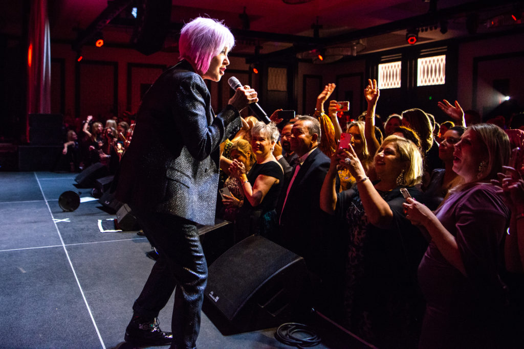 Cyndi Lauper on stage at Houston Children's Charity Gala at The Post Oak Hotel. (Photo by Michelle Watson, CatchlightGroup.com)
