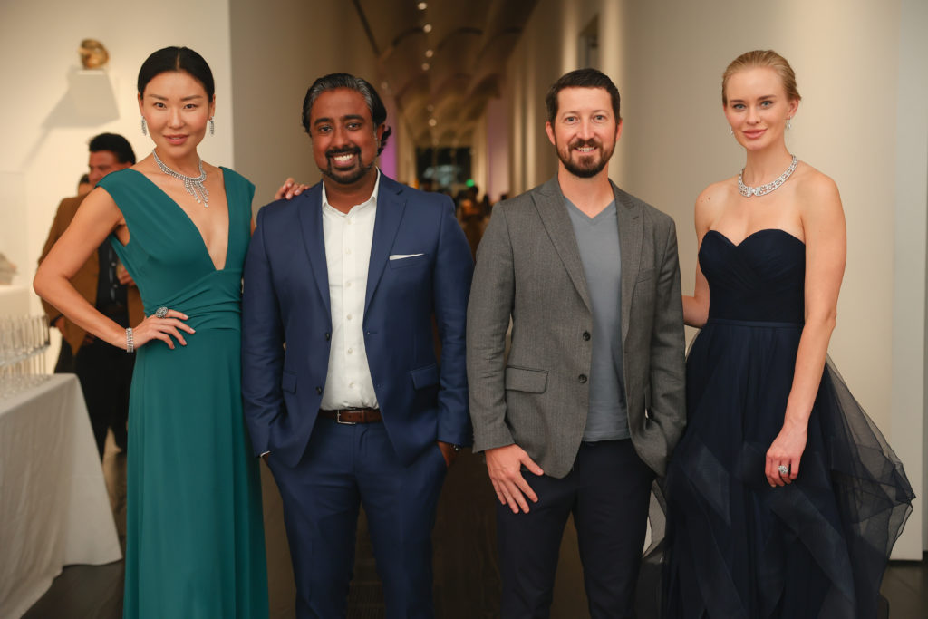 Noble Kuruvilla, Pete Gilmore with models at the De Beers Jewellers celebration of its Reflections of Nature collection at The Menil Collection. (Photo by Johnny Than)