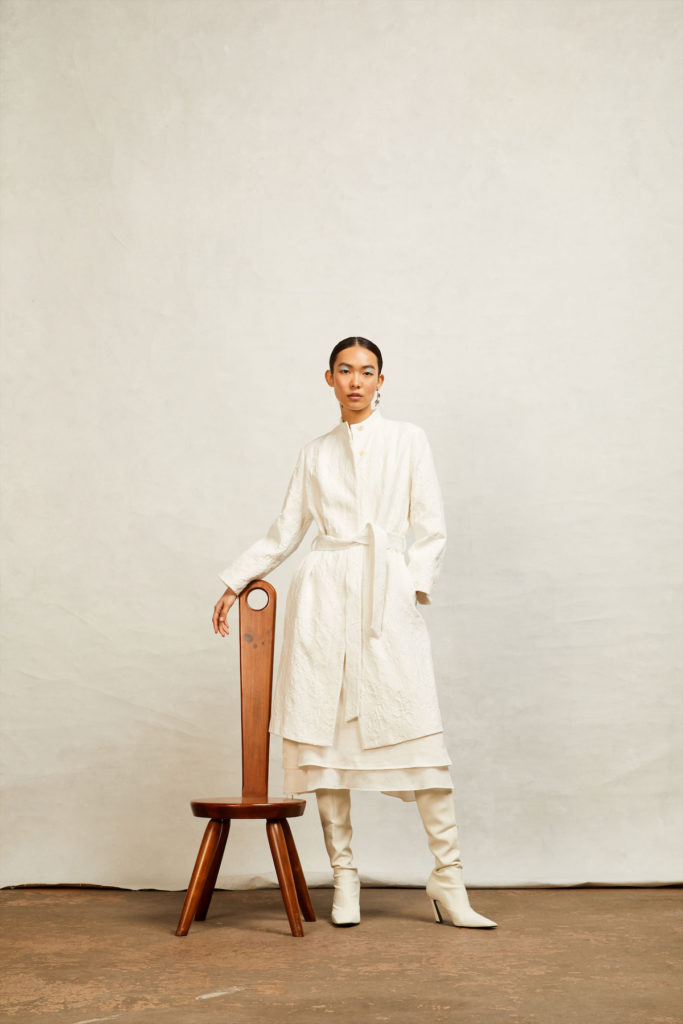 Hanh Merriman Willow coat, $1,095; Hanh dress $895