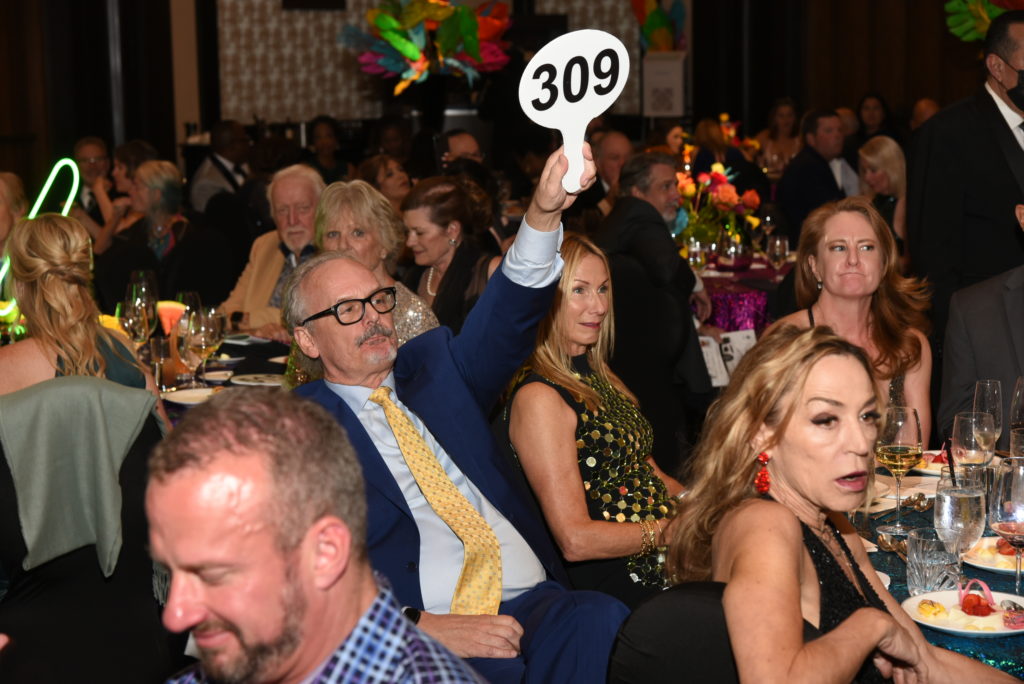 Michael Hoctor making the high bid on the 2022 BMW, courtesy of Momentun BMW Southwest and BMW of West Houston at the Houston Children's Charity Gala. (Photo by Gary Maltz, Alexander's Fine Portrait Design)