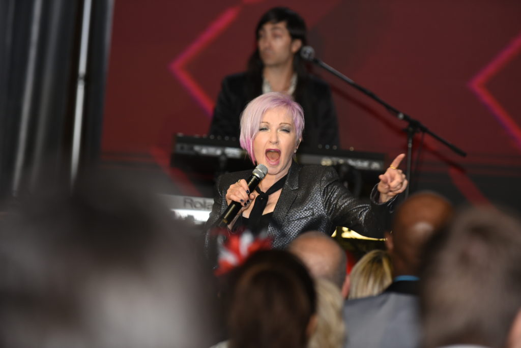 Cyndi Lauper on stage at the Houston Children's Charity Gala at The Post Oak Hotel. (Photo by Michelle Watson, CatchlightGroup.com)