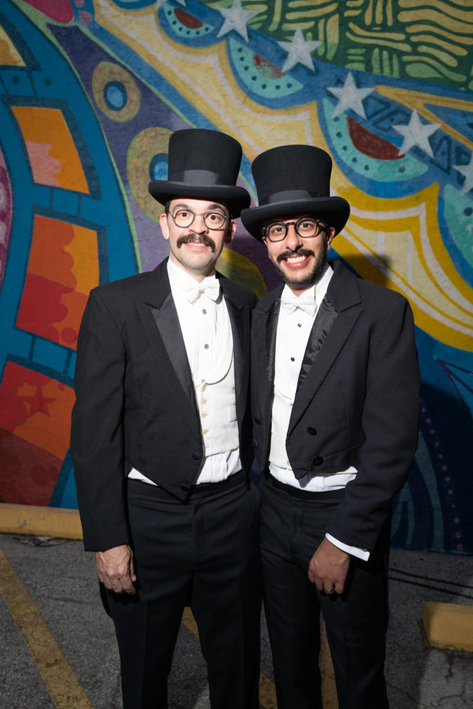 Chris Souders, Xerxes Pundole at the Houston Arts Alliance Moulin Rouge themed gala at Majestic Metro theater. (Photo by Daniel Ortiz)