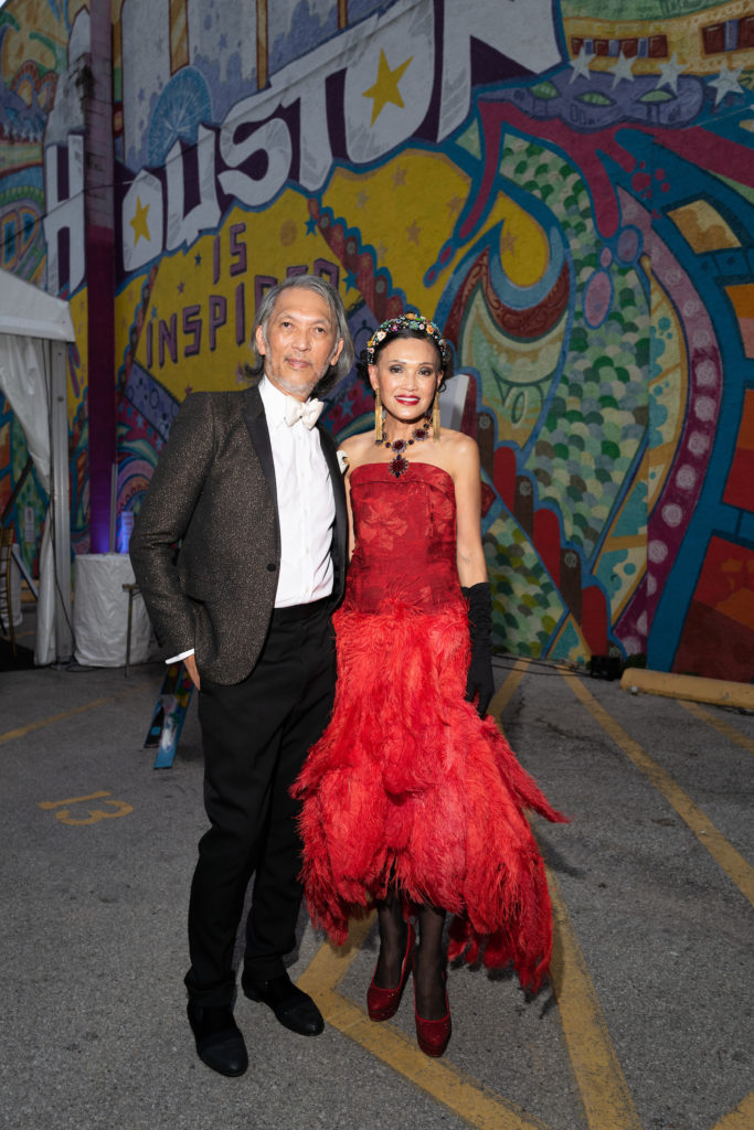 Marc & Duyen Nguyen at the 2021 Houston Arts Alliance Moulin Rouge themed gala at Majestic Metro theater. (Photo by Daniel Ortiz)