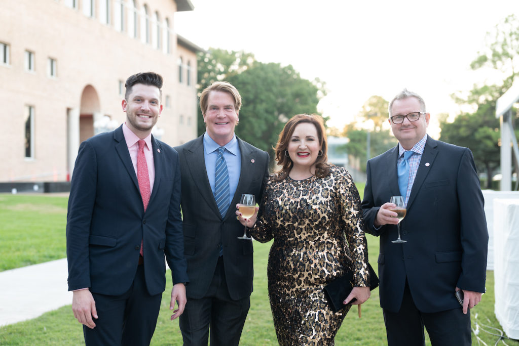Stephen Schad, George Lancaster, Tara Simon Henrik Knudsen at the Gerald D. Hines College of Architecture and Design 75th anniversary gala (Photo by Daniel Ortiz)
