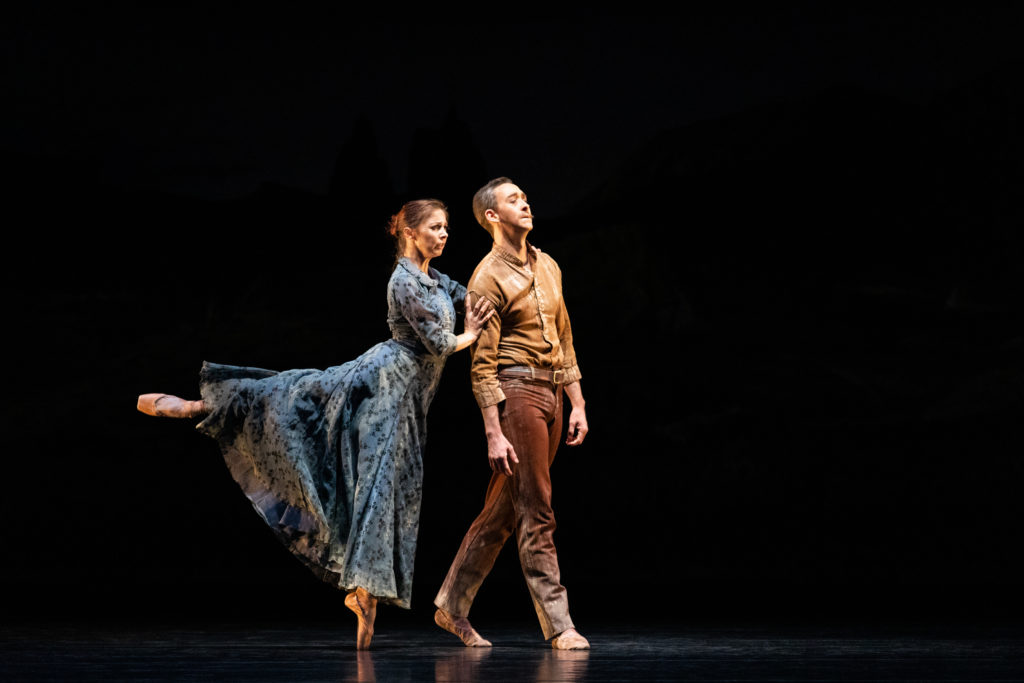 Houston Ballet Principal Melody Mennite and Soloist Aaron Daniel Sharratt in Stanton Welch’s Big Sky. (Photo by Lawrence Elizabeth Knox 2021, Courtesy of Houston Ballet)
