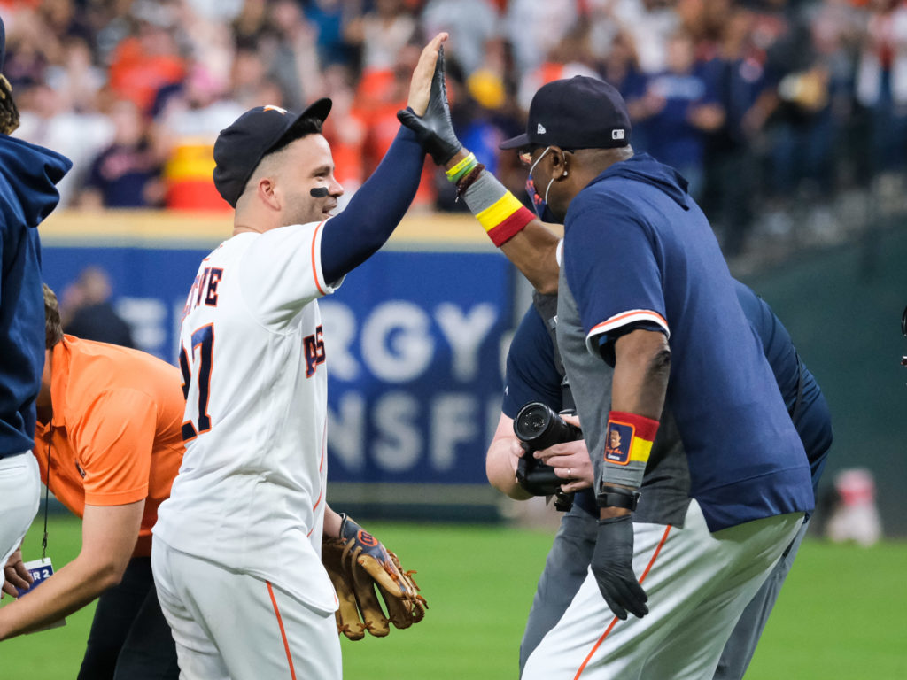 Jose Altuve and Dusty Baker, the Astros beloved baseball lifer of a manager, enjoyed a moment. (Photo by F. Carter Smith)