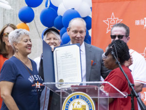 Astros Owner and Chairman Jim Crane, Astros General Manager James Click, Astros alums Jeff Bagwell and Jose Cruz, mascot Orbit and the Coca-Cola Shooting Stars will join Houston Mayor Sylvester Turner at City Hall to kick off the postseason celebration at