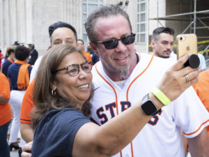 Astros Owner and Chairman Jim Crane, Astros General Manager James Click, Astros alums Jeff Bagwell and Jose Cruz, mascot Orbit and the Coca-Cola Shooting Stars will join Houston Mayor Sylvester Turner at City Hall to kick off the postseason celebration at