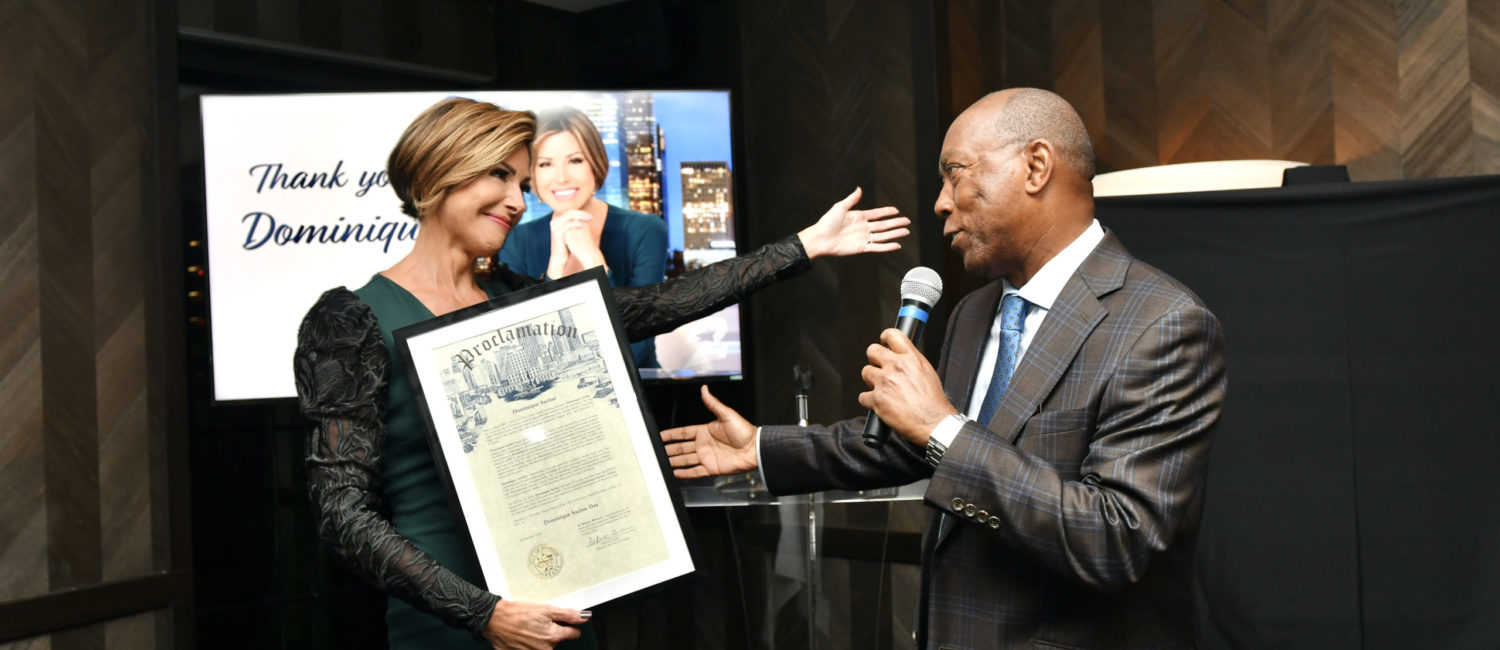 Mayor Sylvester Turner declares it Dominique Sachse Day in Houston at her departure party, hosted by Steak 48, 2021.