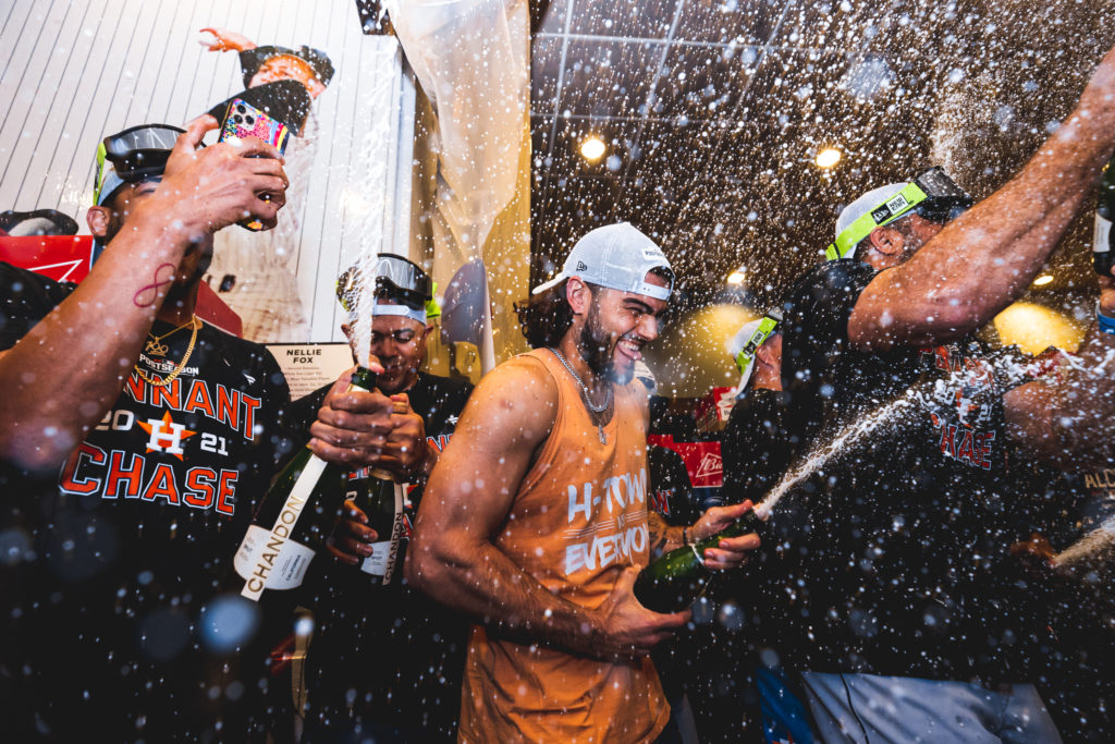 The Astros are experts at spraying champagne in October. And Lance McCullers Jr. has been at the heart of several of the biggest moments. (@Astros)