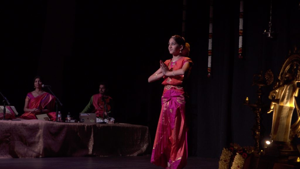 Most dance students perform their arangetram between the ages of 16 and 18, but Kaavya's dance skills are so advanced that she performed hers at age 12. 