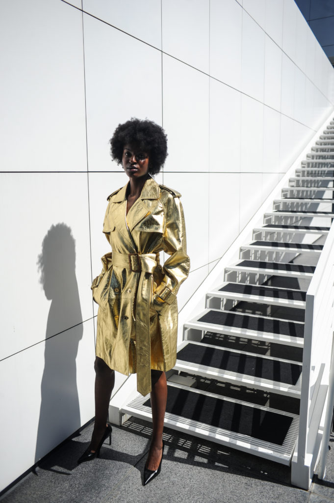 Michael Kors' divine gold trench (Photo by Scott Redman)