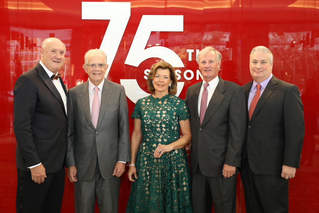 Alley Theatre board president Ken Kades with past board presidents Phil John, Kathryn Ketelsen, Roger Plank, Butch Mach at the Alley's 75th anniversary gala, held a the Post Oak Hotel (Photo by Priscilla Dickson)
