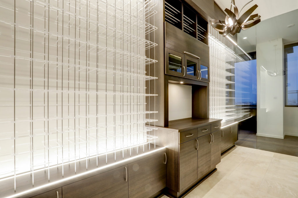 The 600-bottle wine room in The Astoria penthouse, at 9,500 square feet it is on the market for $7,999,999 with Nancy Almodovar, founder of Nan and Company Properties. (Photo by TK Images)