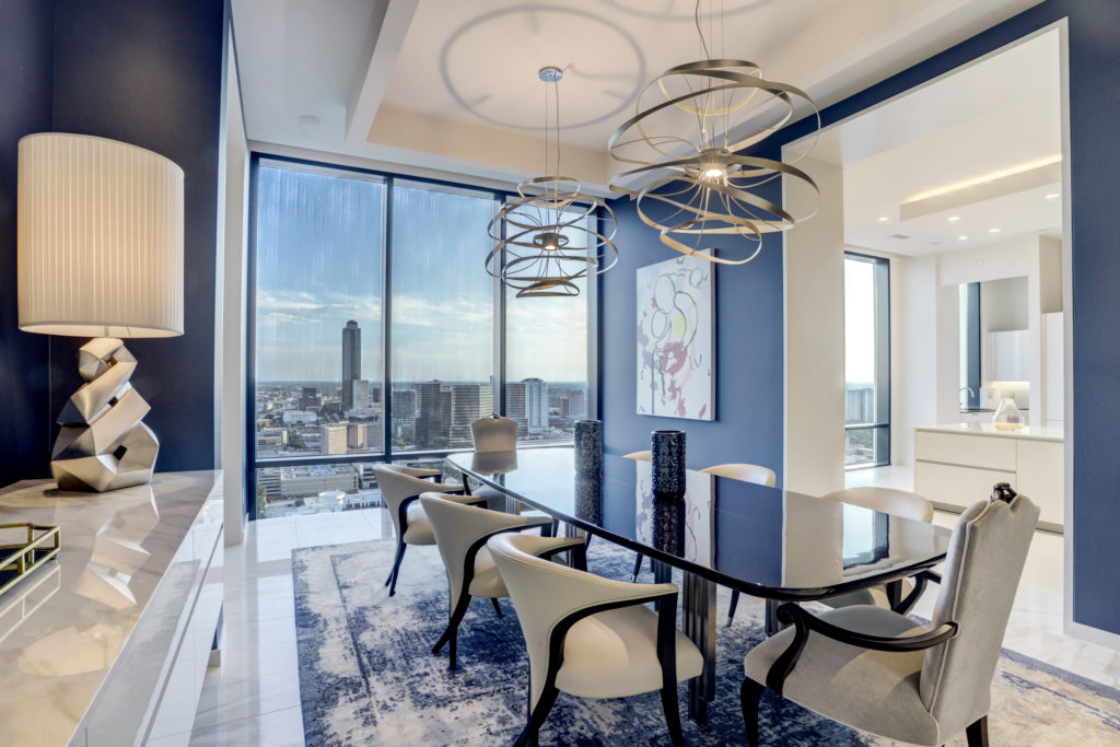 The dining room in The Astoria penthouse, at 9,500 square feet it is on the market for $7,999,999 with Nancy Almodovar, founder of Nan and Company Properties. (Photo by TK Images)