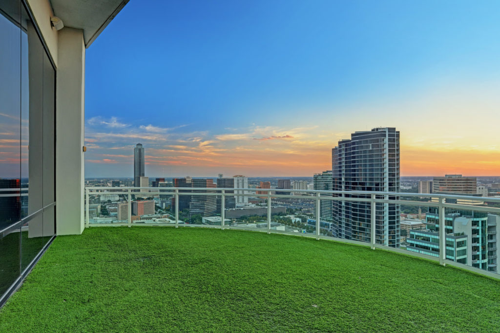 The 1,300 square foot terrace in The Astoria penthouse features lush artificial turf. (Photo by TK Images)