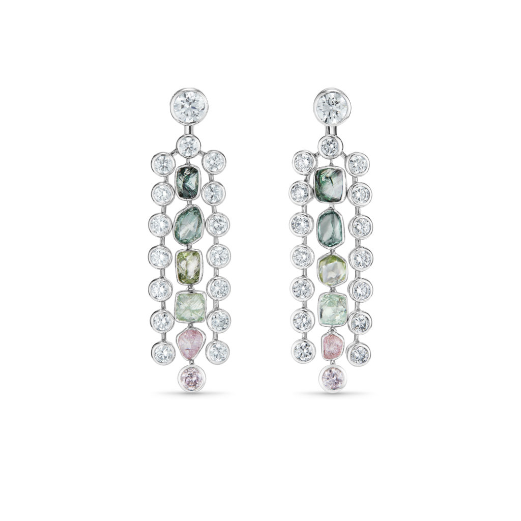 Okavango Grace drop earrings from De Beers Jewellers' Reflections of Nature collection. (Photo by Johnny Than)