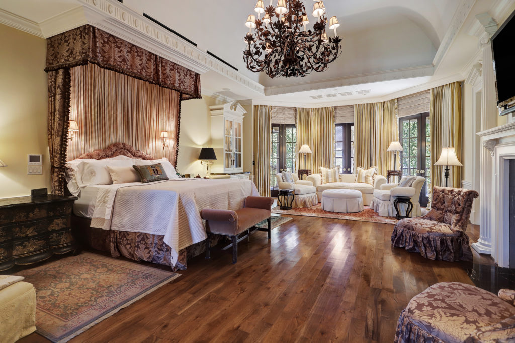 The primary suite in the 12,900 square foot mansion on River Oaks Boulevard, listed with Laura Sweeney of Compass, is priced at $17.5 million.