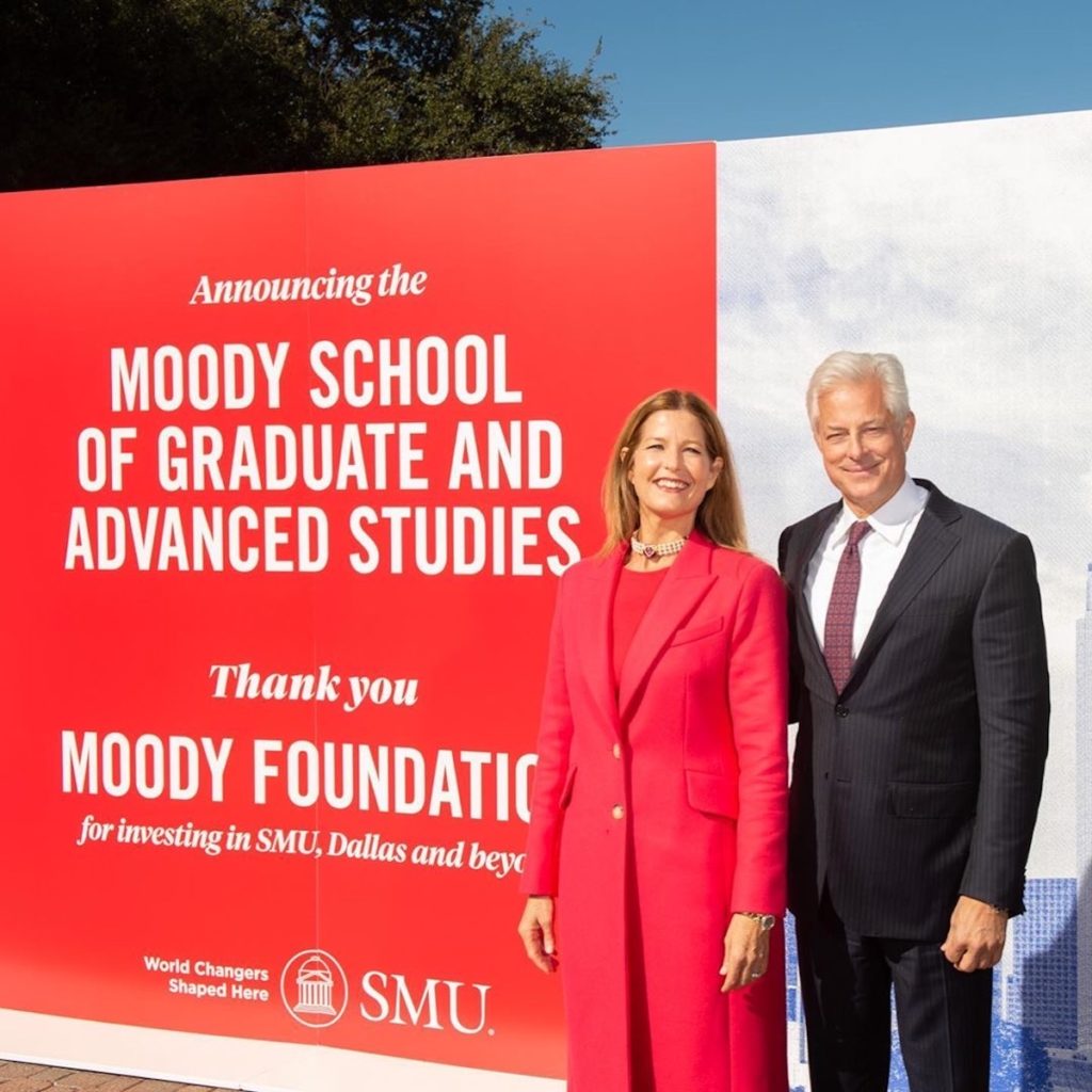 Frances Moody-Dahlberg, Ross Moody at the opening of the Moody School of Graduate and Advanced Studies at Southern Methodist University.