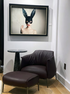Tyler Shields and JD Miller’s edgy Masterpiece collaboration converses with a Poltrona Frau Archibald chair at CASA Houston.