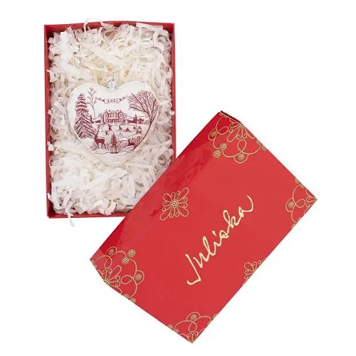 Juliska Country Estate Winter Frolic Ruby 2021 Heart Glass Ornament.