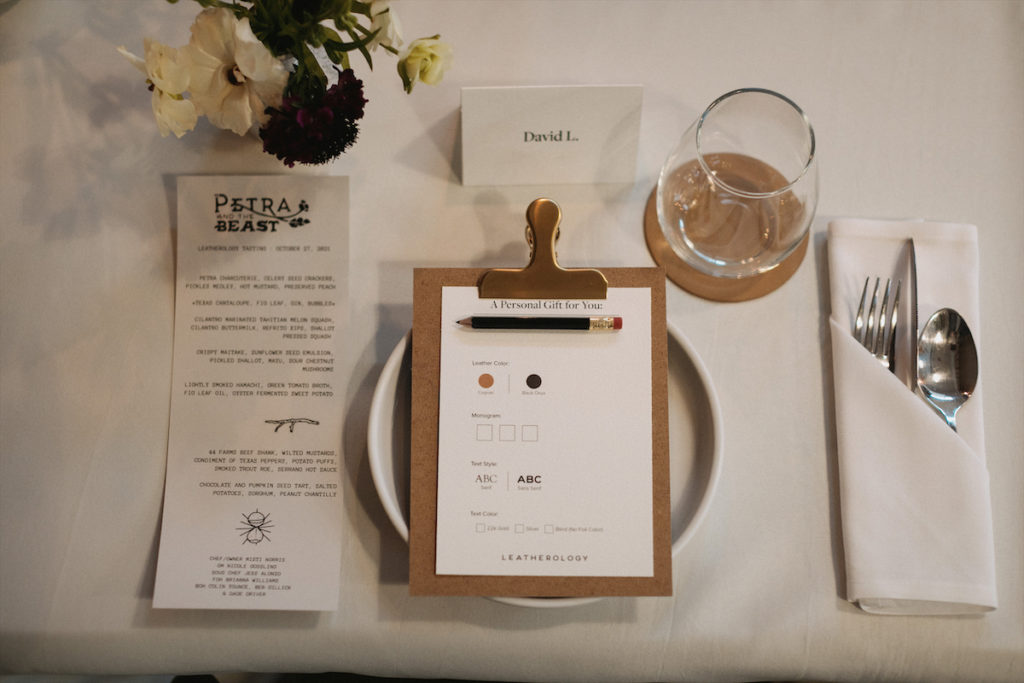 Each guest enjoyed a custom Petra & the Beast menu and personalized party favors from Leatherology. (Photo by Rebecca Patton, BECKLEY)