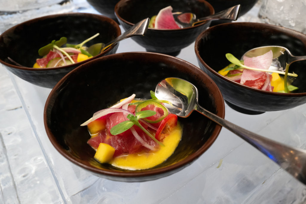 Hamachi Peruvian Ceviche-assorted passion fruit and Peruvian chiles served at the opening party for Toro Toro in Four Seasons Hotel Houston (Photo by Daniel Ortiz)