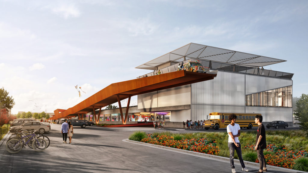 An 800-foot ramp will serve as the central spine of the expanded Orange Show Center for Visionary Art. (Rendering courtesy of Rogers Partners)