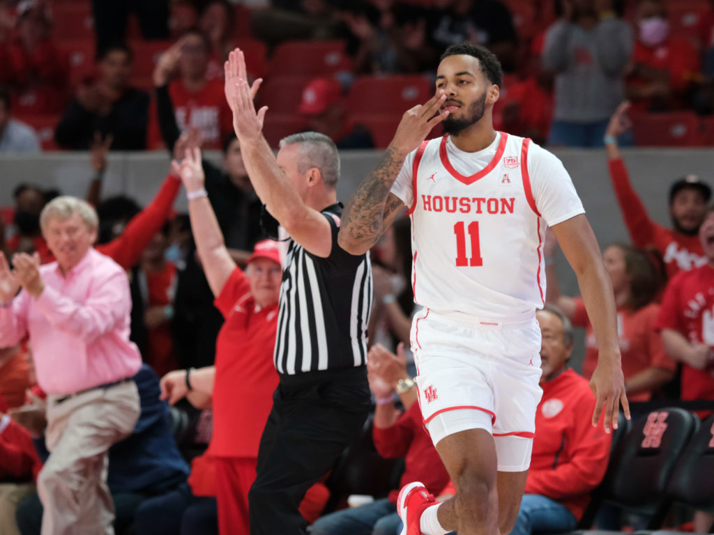 Kyler Edwards hit five 3-pointers against Virginia. (Photo by F. Carter Smith)