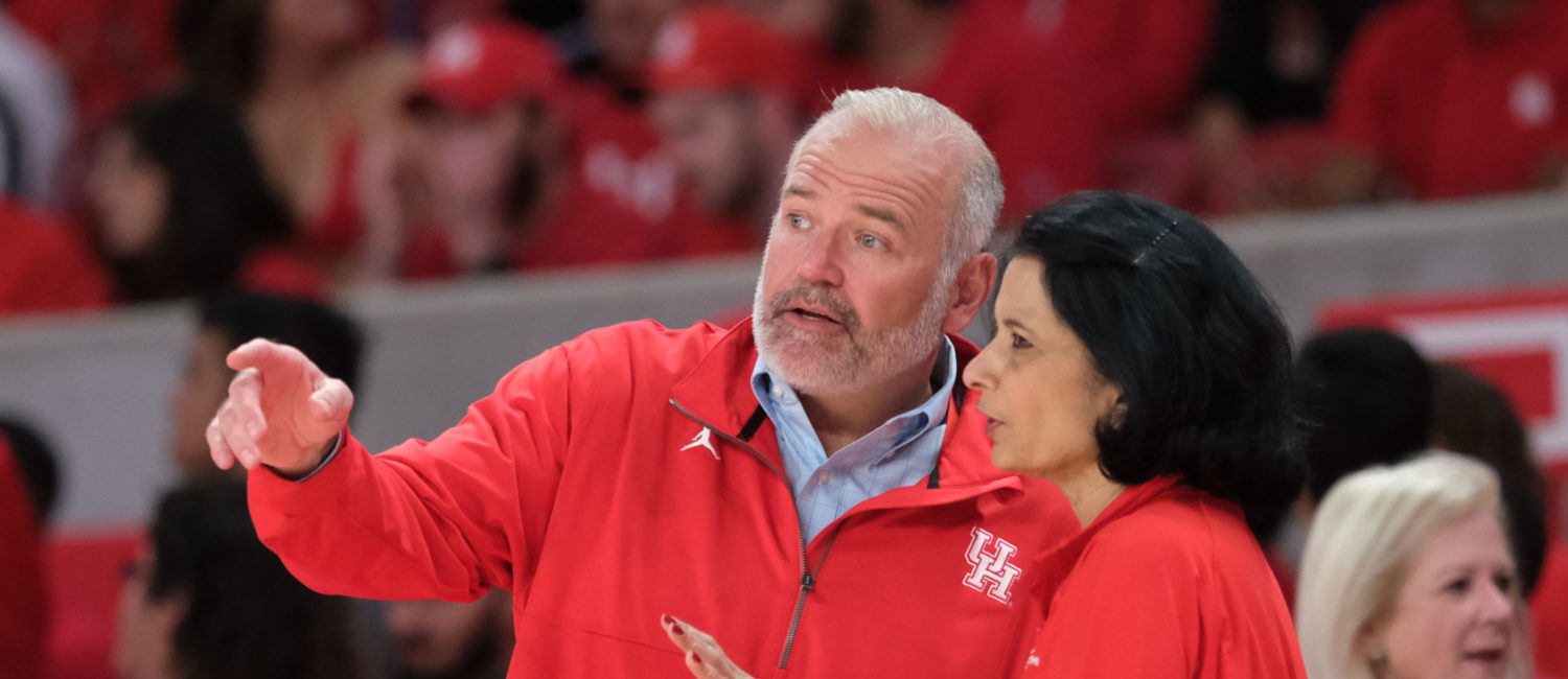 UH athletic director Chris Pezman and president Renu Khator know that a new football building is essential as the program jumps into the Big 12. (Photo by F. Carter Smith)