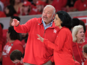 UH athletic director Chris Pezman and president Renu Khator know that a new football building is essential as the program jumps into the Big 12. (Photo by F. Carter Smith)
