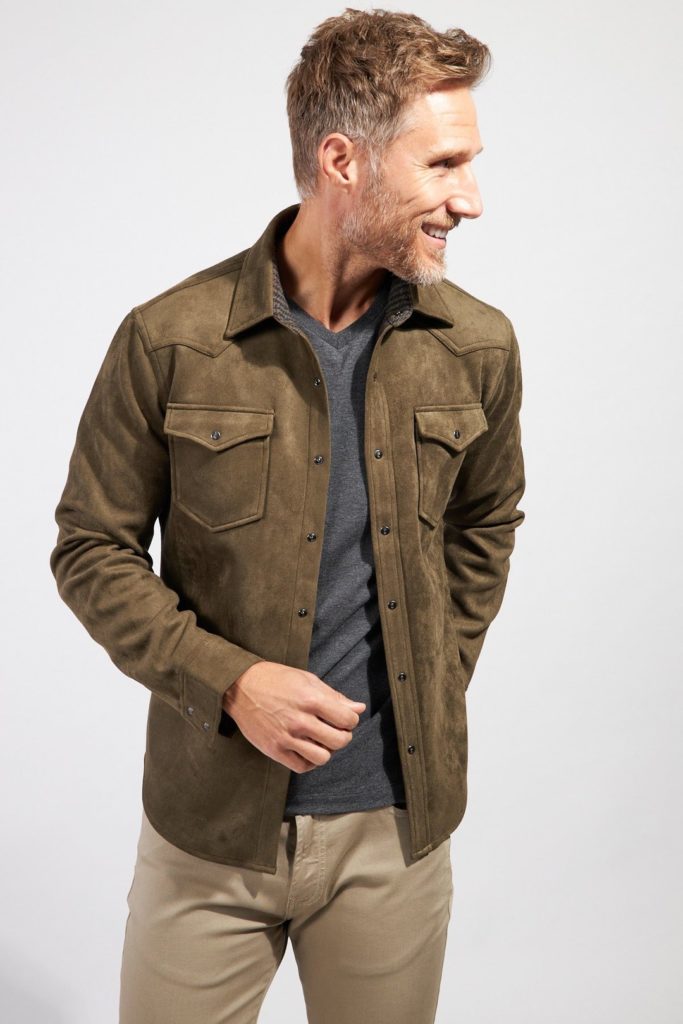 Rye 51 has The Wyatt micro suede shirt jacket in olive.