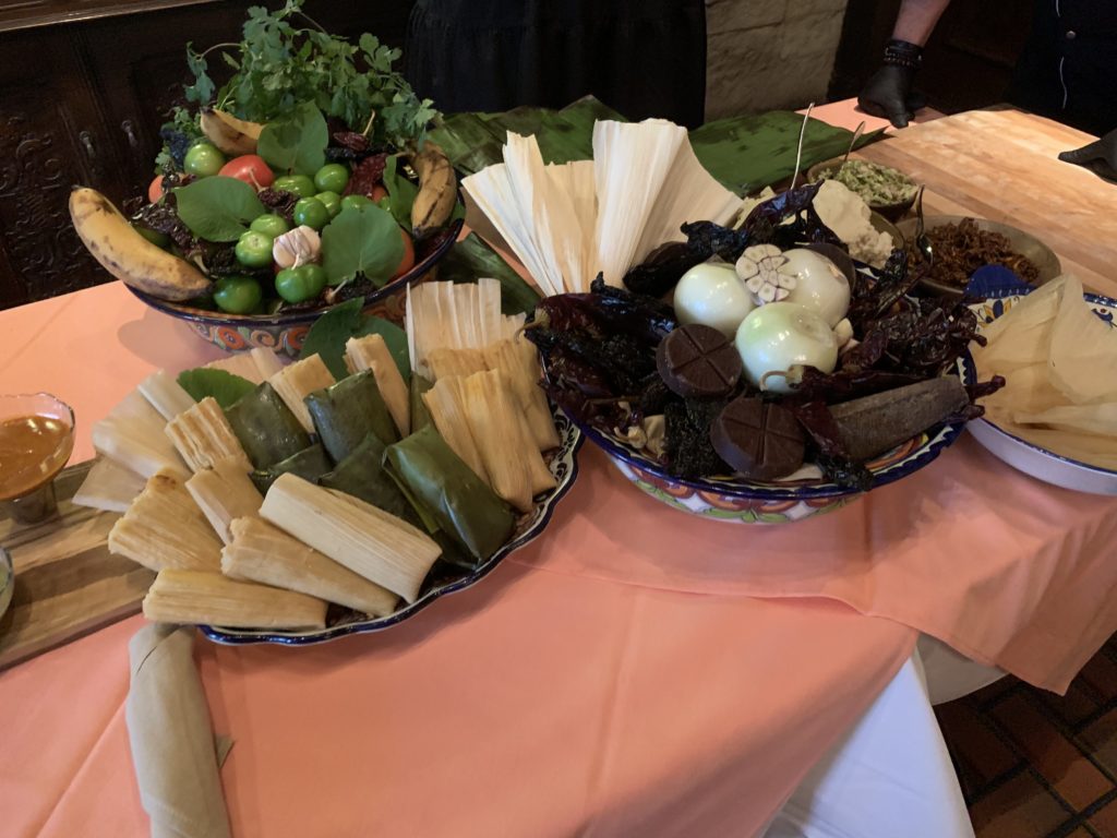 Preparations for both corn husk-wrapped and banana leaf wrapped tamales.  (Photo by Laurann Claridge)