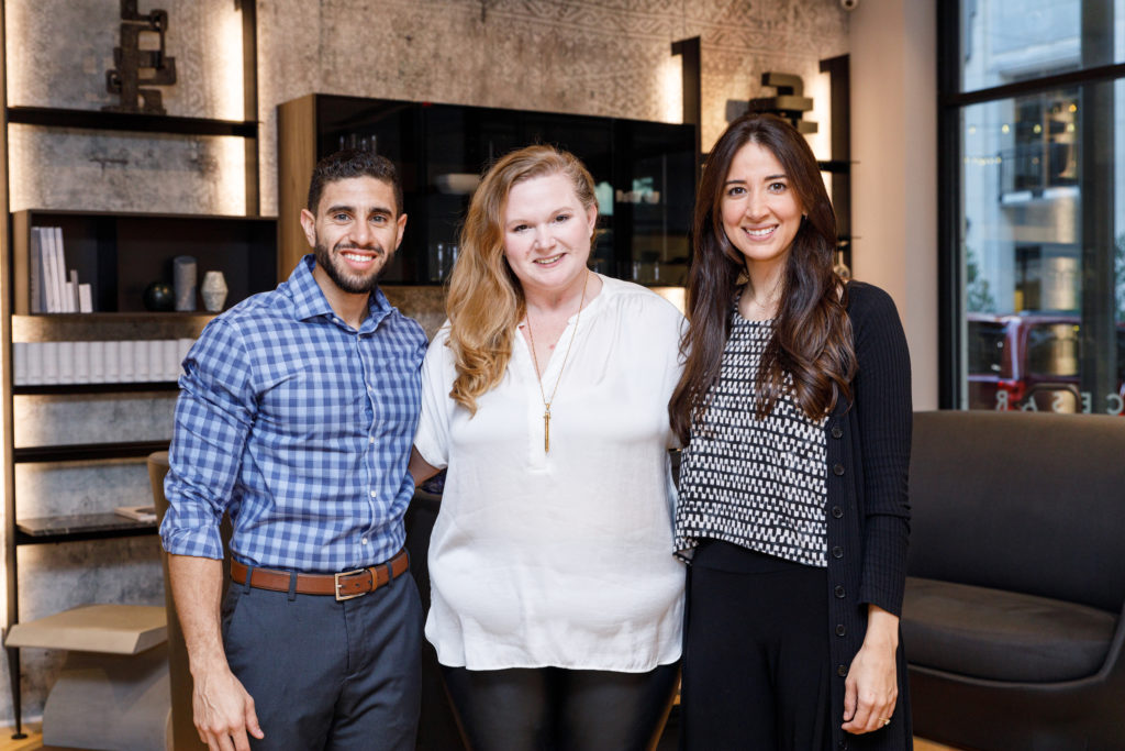 The CASA Houston team Marc Arce, Franny Walker, Mackenzie Cash
at the AIA Home Tour Sponsor Party held at CASA