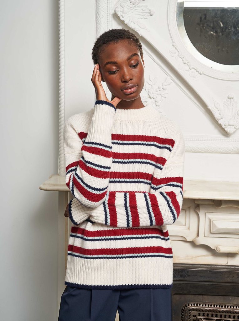 Festive striped La Linge Sweater that can be mix/matched for casual gatherings. ($295)
