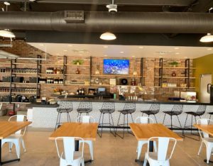 Lockwood Distilling’s casual interior seating in Fort Worth.