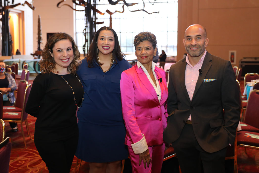 Luly Castillo, Nella Garcia Urban, Sonia Manzano, Mark DiBella at the YES Prep Leading Houston Forward luncheon. (Photo by Priscilla Dickson)
