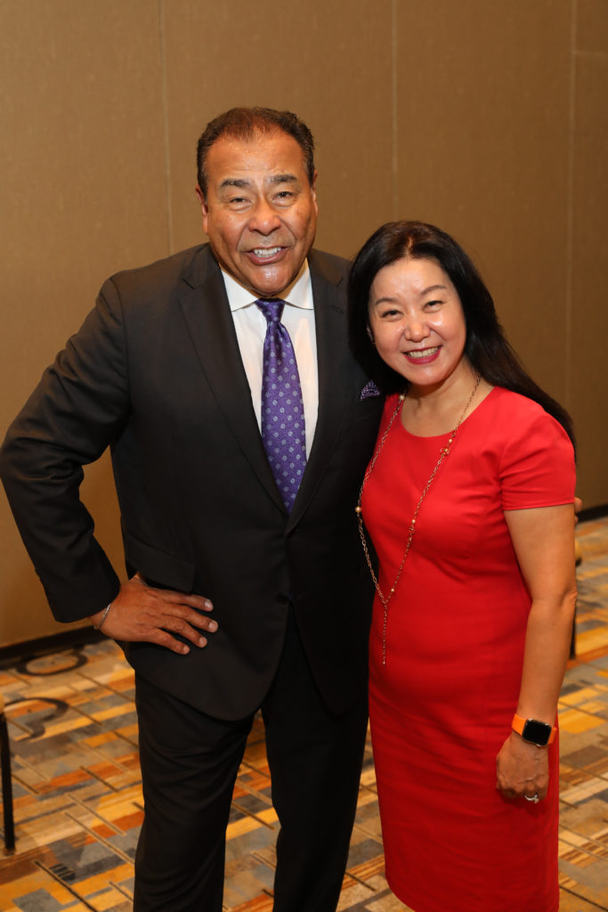 Guest speaker ABC's John Quiñones, Nancy Li-Tarim at the Holocaust Museum Houston Guardian of the Human Spirit luncheon (Photo by Priscilla Dickson)