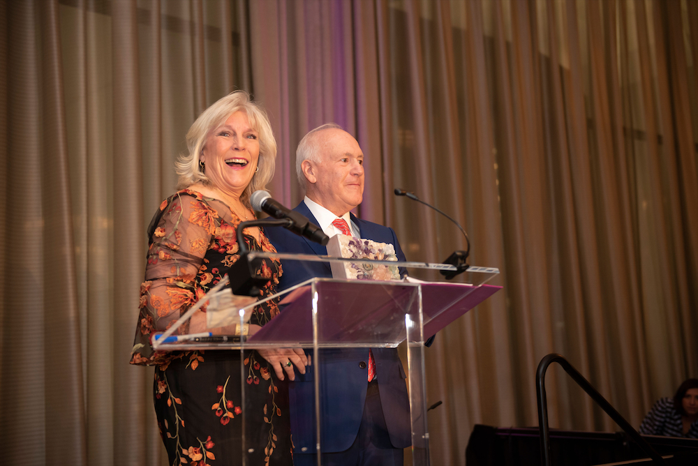 Paige Flink, with Harold Ginsburg, accepting her Texas Trailblazer Award at the Thompson Hotel in downtown Dallas. 