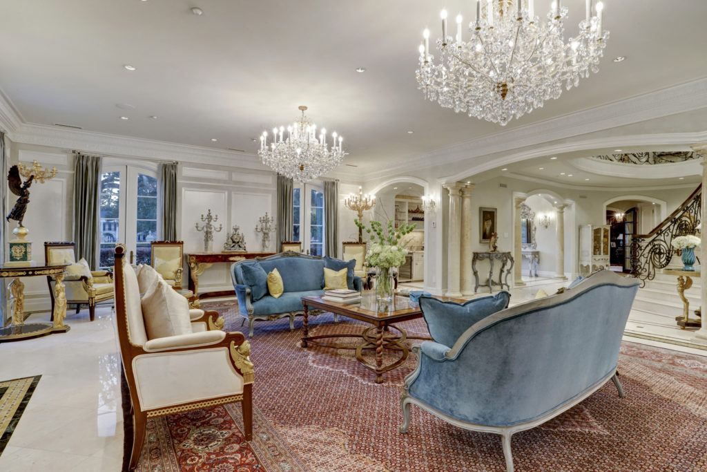The formal living room of the River Oaks Boulevard home once belonging to Baron Ricky di Portanova. (Photo by TK Images)